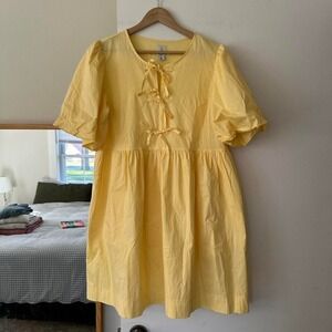 Joie Butter‎ Yellow Cotton Bow Tie Babydoll Dress Size Medium